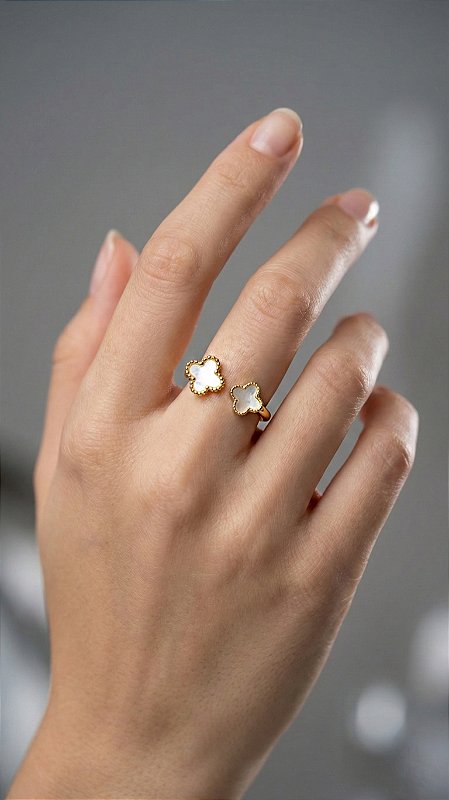 Anel Insp Van Cleef Madrepérola Duplo Dourado