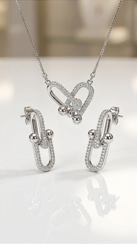 Conjunto Elos Insp Tiffany Cravejado Premium Prata
