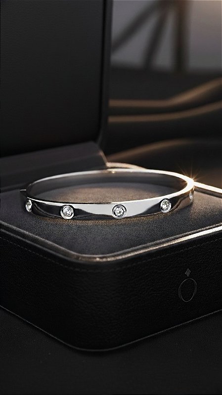 Bracelete Insp Cartier Aço Total Pedraria Prata