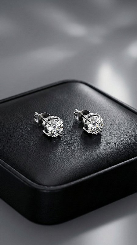 Brinco Ponto de Luz Solitário Zircônia Aço Prata