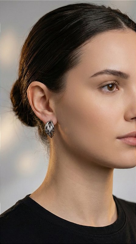 Brinco Cacho Aço Prata