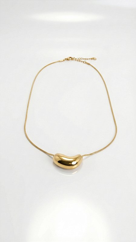 Colar Pingente Orgânico Banho Ouro 18K Aço