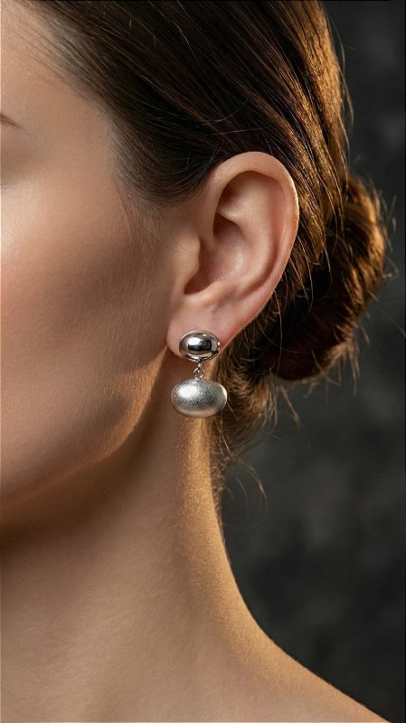 Brinco Dupla Esfera Prata Escovado Aço