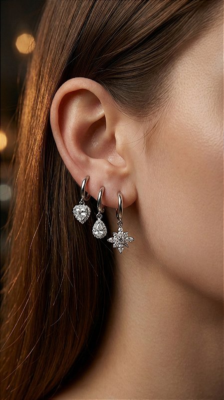 Brinco Trio Insp Pandora Zircônia Prata