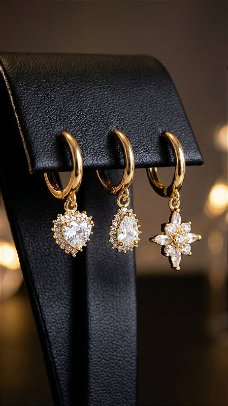 Brinco Trio Insp Pandora Zircônia Dourado