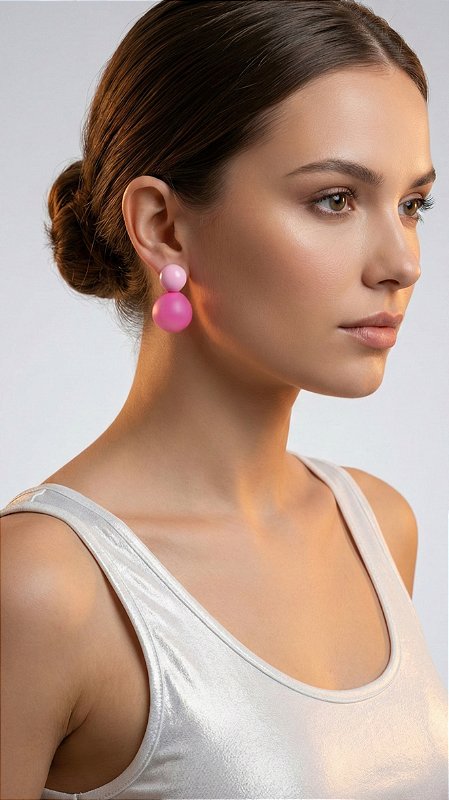 Brinco Esferas Dupla Rosa Resina