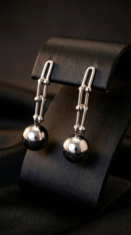 Brinco Elos Insp Tiffany Esfera Pendurado Aço Prata