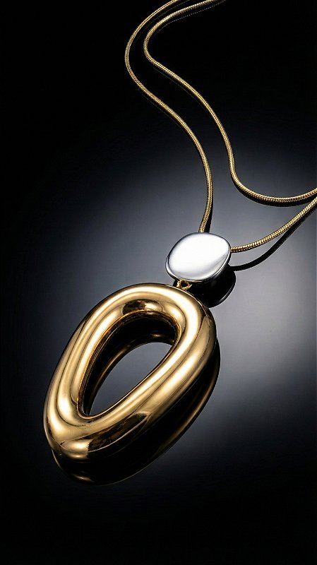 Colar Pingente Orgânico Banho Duo Aço Dourado