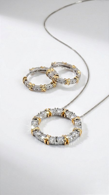 Conjunto Duo X Inspiração Tiffany Banho Ouro & Ródio