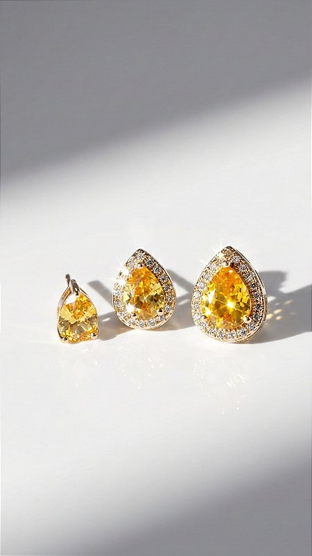 Brinco Trio Gotas Zircônias Amarela