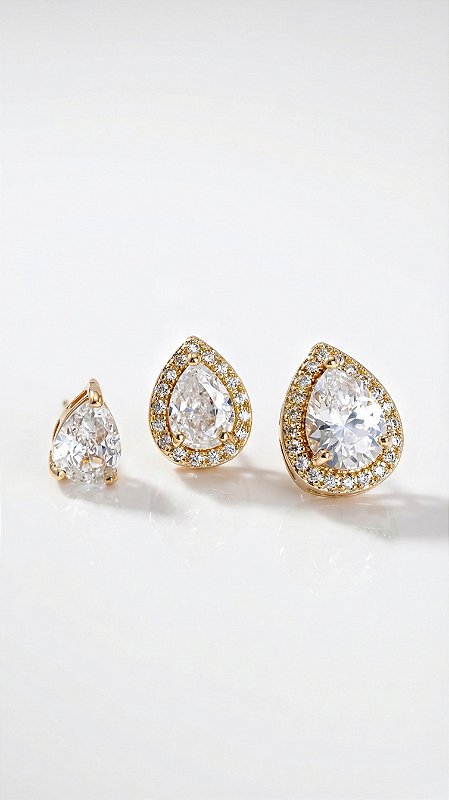 Brinco Trio Gotas Zircônias Cristal Cravejadas Dourado