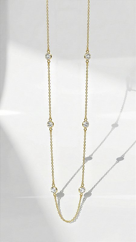 Colar Alongado Volta Pedra Cristal Dourado