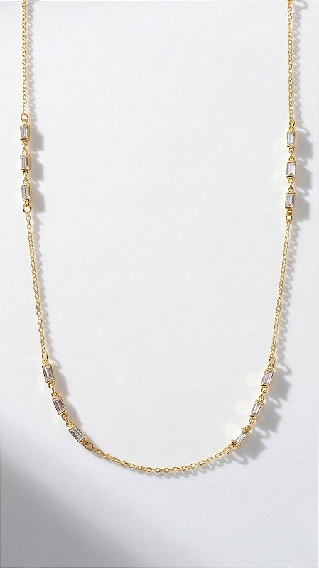 Colar Alongado Cristal Retangular Dourado