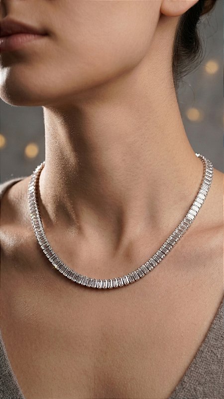 Colar Riviera Baguete Prata