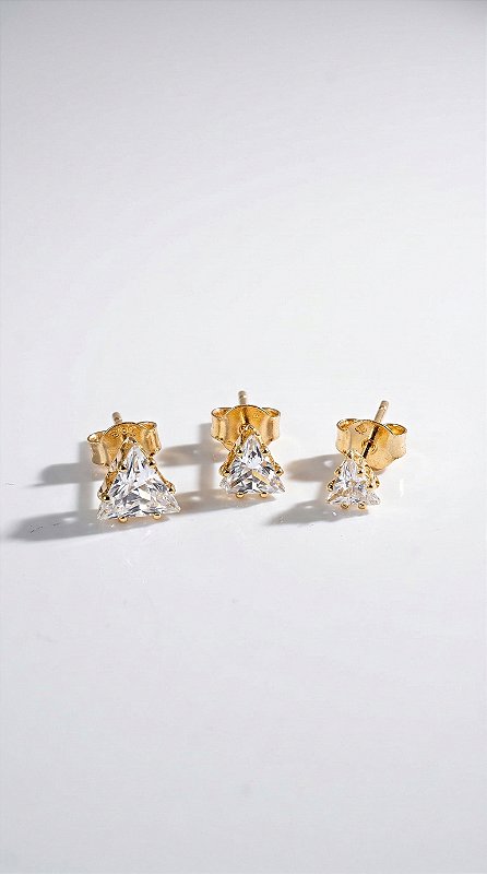 Brinco Trio Triângulo Zircônia Dourado
