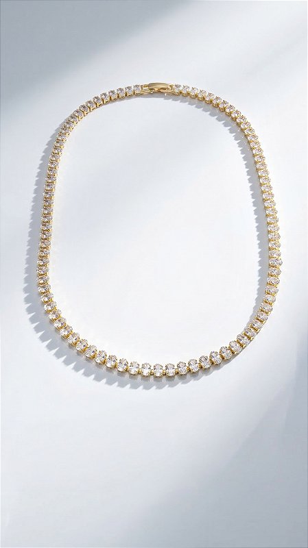 Colar Riviera Oval Zircônia Branca Dourada