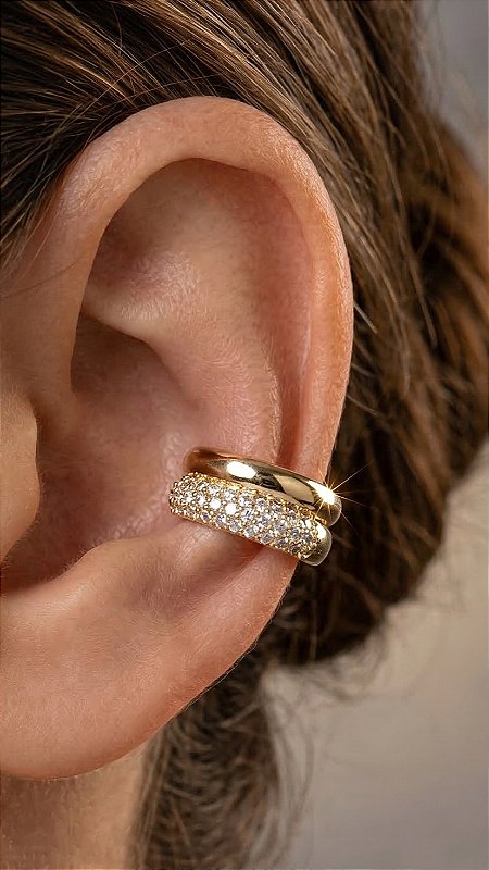 Brinco Ear Cuff Cravejado Zircônias Dourado