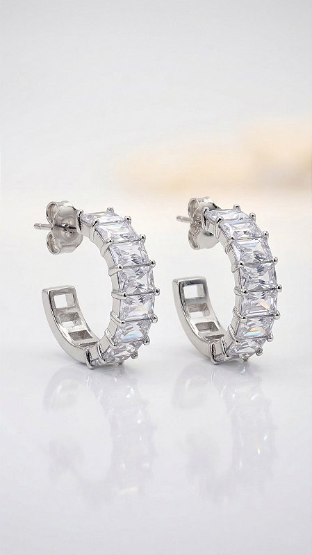 Brinco Argola Insp Swarovski Zircônia Prata