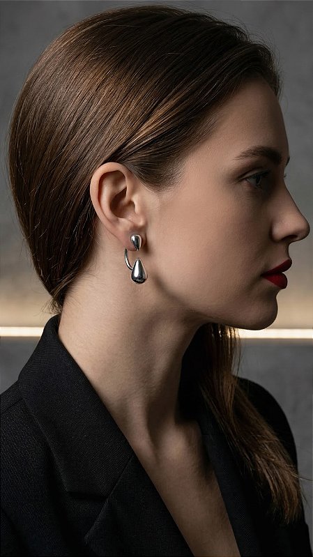 Brinco Piercing Dupla Gota Prata