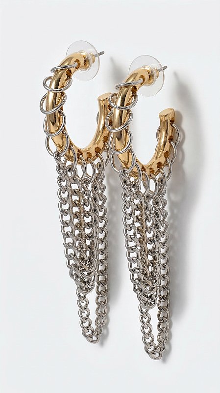 Brinco Argola Duo Argolas e Correntes Prata & Dourado