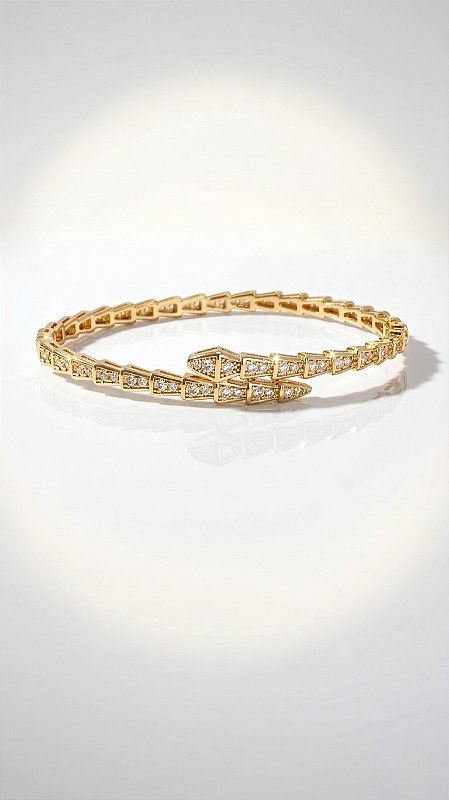 Bracelete Serpente Insp Bulgari Zircônia Dourado