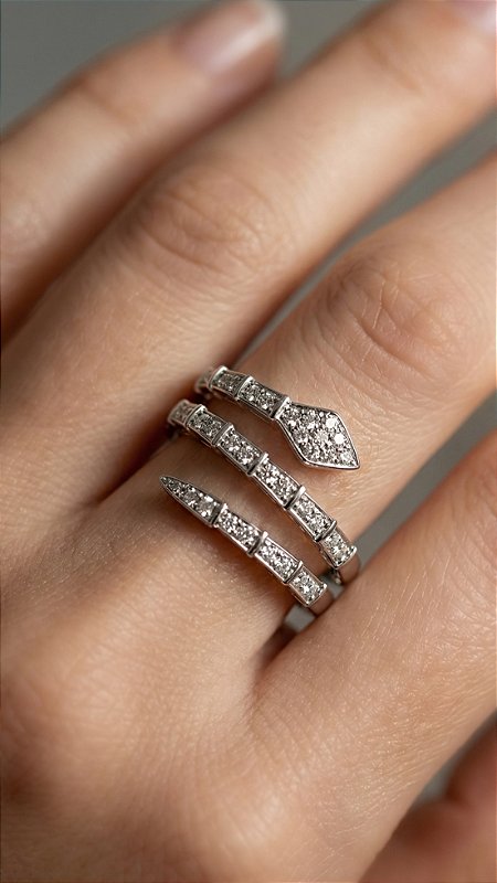 Anel Serpente Insp Bulgaria Cravejado Zircônias Prata Ajustável