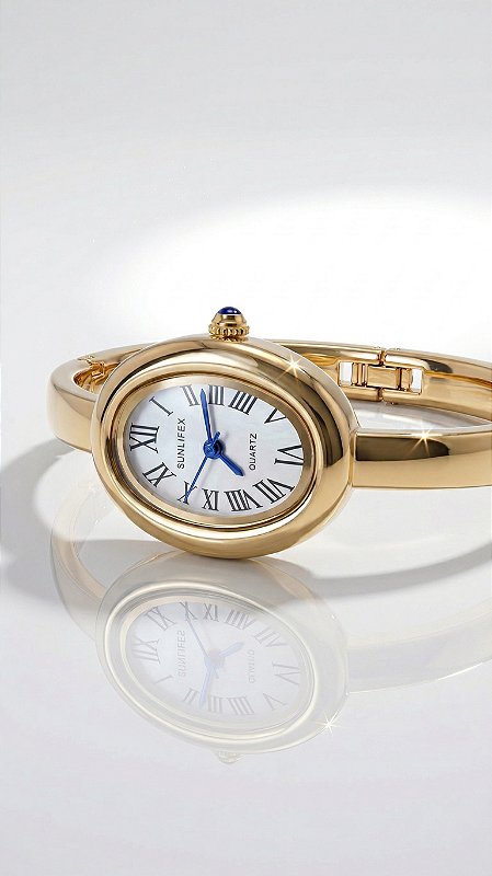 Relógio Oval Bracelete Insp Cartier Aço Dourado