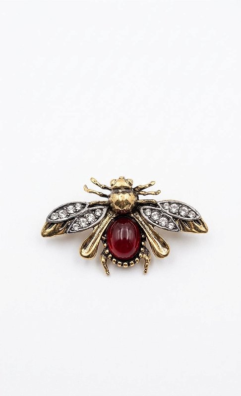 Broche Vintage Besouro Dourado Resina Vinho