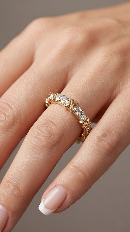 Anel Insp Tiffany Duo X Dourado Zircônias Cravejadas Ajustável