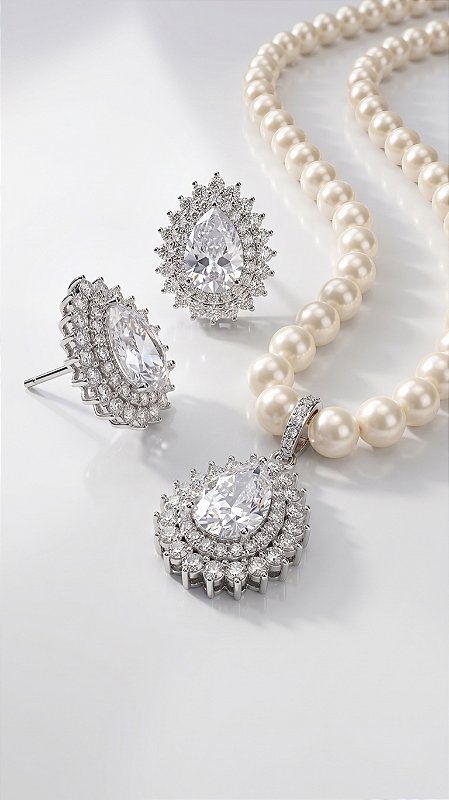 Conjunto Insp Swarovski Pérolas Composê Zircônias