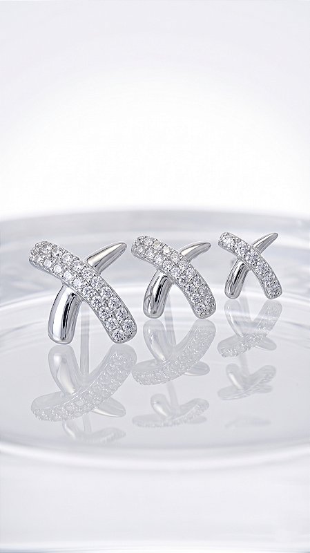 Brinco Trio X Lovers Knot Zircônia Cravejada Prata