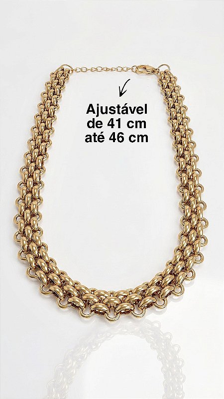 Colar Correntaria Insp Bulgari Aço Dourado