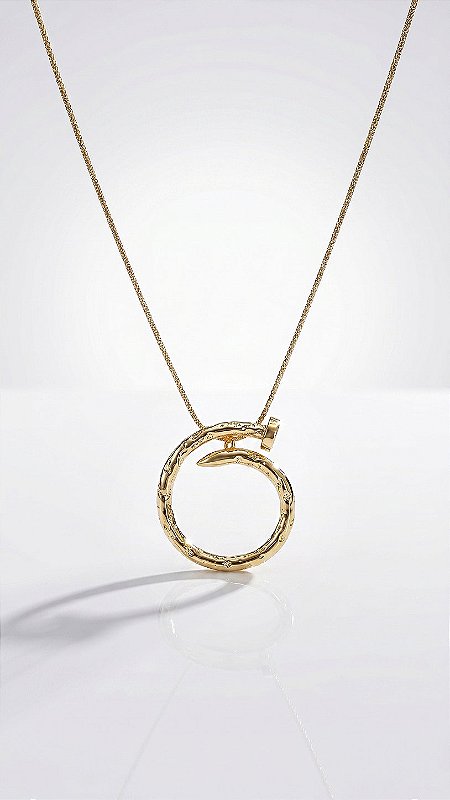 Colar Alongado Pingente Prego Insp Cartier Aço Dourado