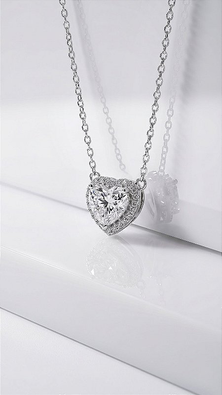 Colar Coração Cravejado Moissanite Prata 925