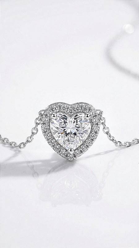 Colar Coração Cravejado Moissanite Prata 925