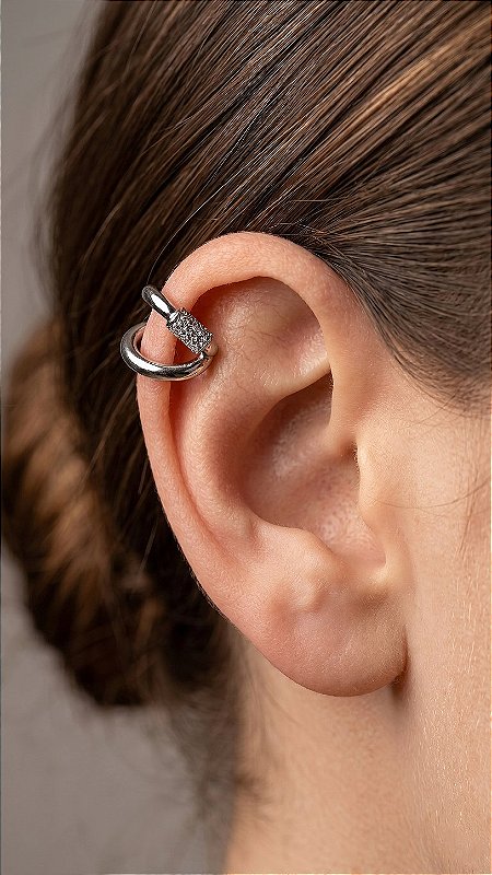 Brinco Ear Cuff Duplo Cravejado Zircônia Prata
