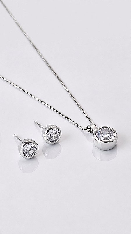 Conjunto Ponto de Luz Redondo Zircônia Prata