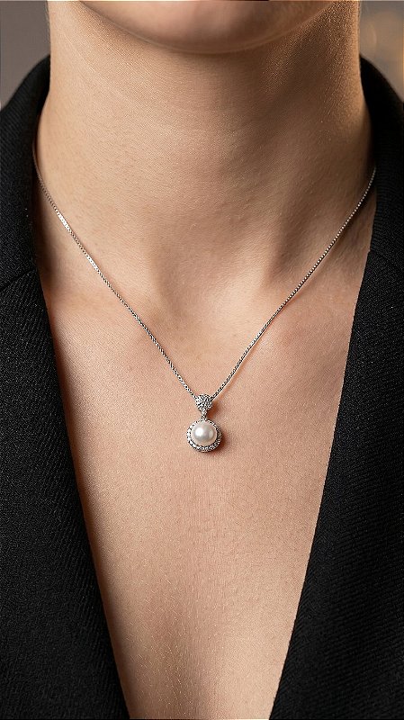 Conjunto Composê Pérola com Zircônia Prata