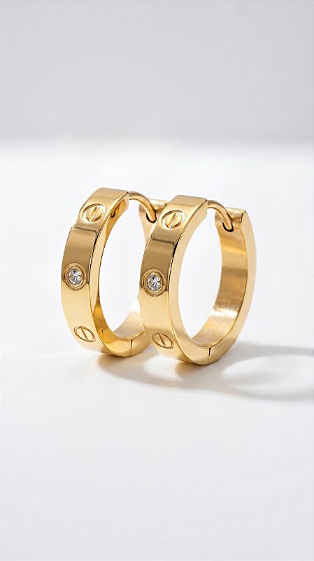 Brinco Argola CT Cravejada Zircônia Dourado Aço