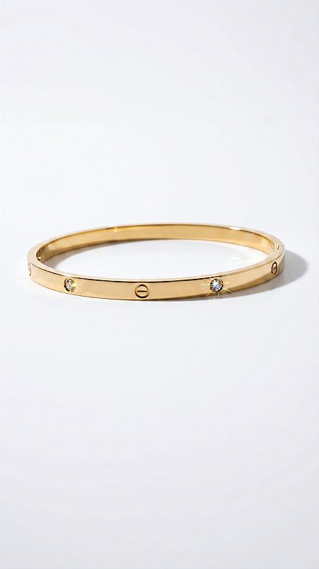 Bracelete Love Slim CT Zircônia Dourado Aço