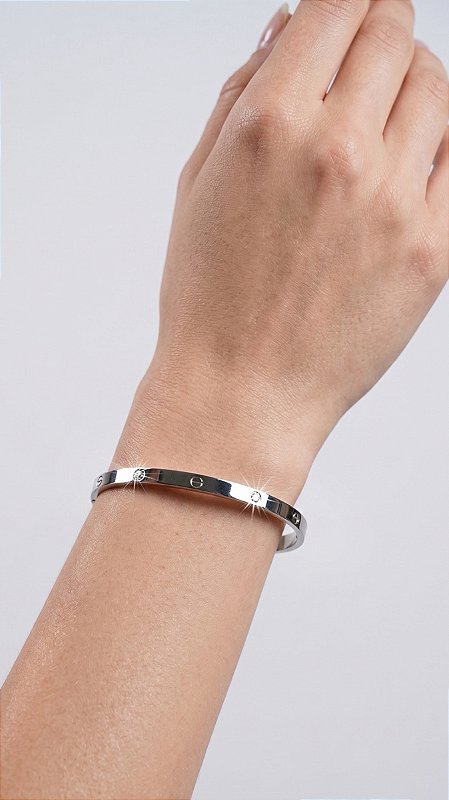 Bracelete Love Slim CT Zircônia Prata Aço