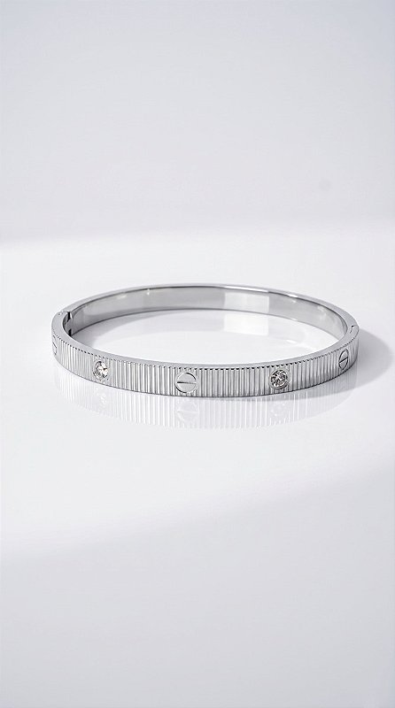Bracelete Love Texturizado CT Zircônia Prata Aço