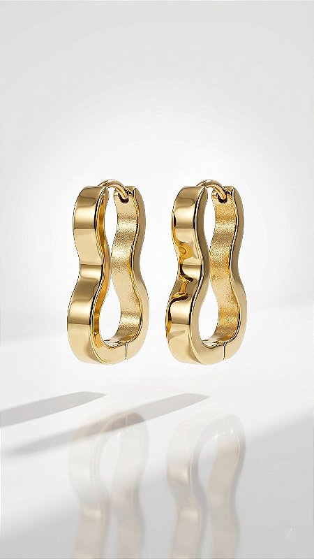 Brinco Argola Orgânica Click Dourado Aço