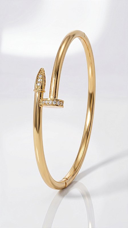 Bracelete Prego Slim Cravejado Zircônias Dourado