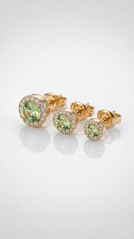 Brinco Trio Ponto de Luz Zircônias Verde Cravejadas Ouro