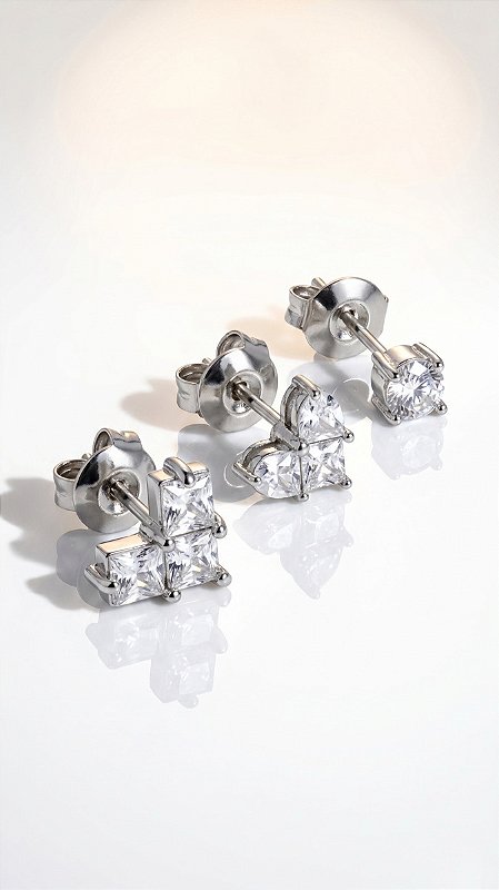 Brinco Trio Composê Corações Ponto de Luz Zircônias Prata