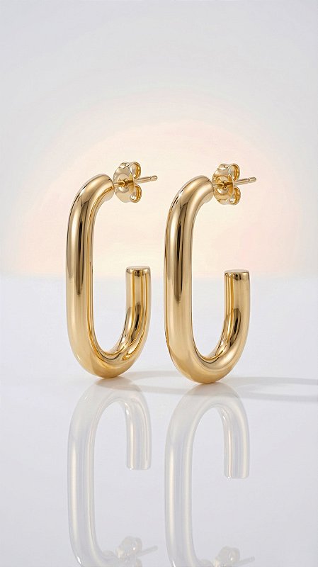 Brinco Argola Oval Aço Ouro
