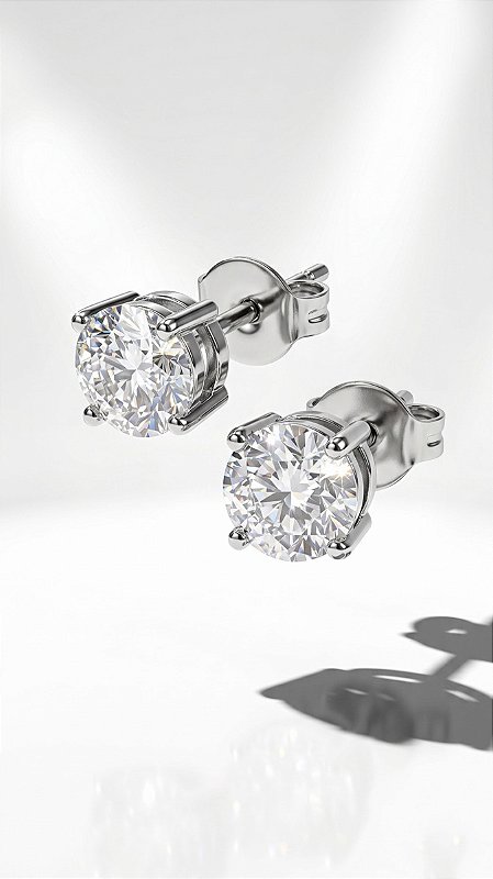 Brinco Mini Ponto de Luz 4 Pontas Zircônia Prata Aço