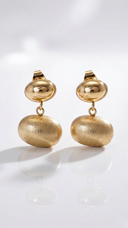 Brinco Dupla Esfera Dourado Escovado Aço