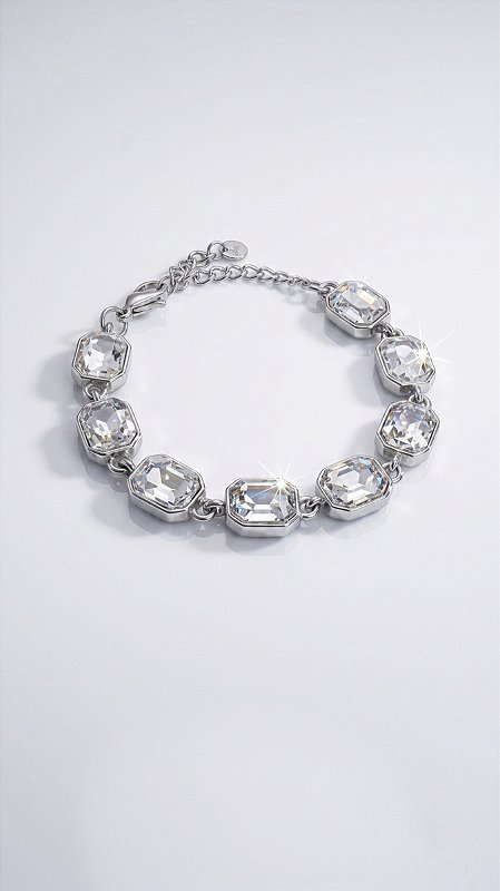 Pulseira Chatons Cristal Aço Prata
